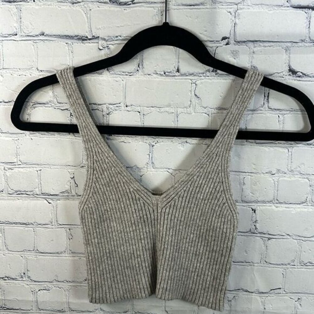 🍬 Cotton Candy LA Gray Ribbed Crop Tank - Size Small